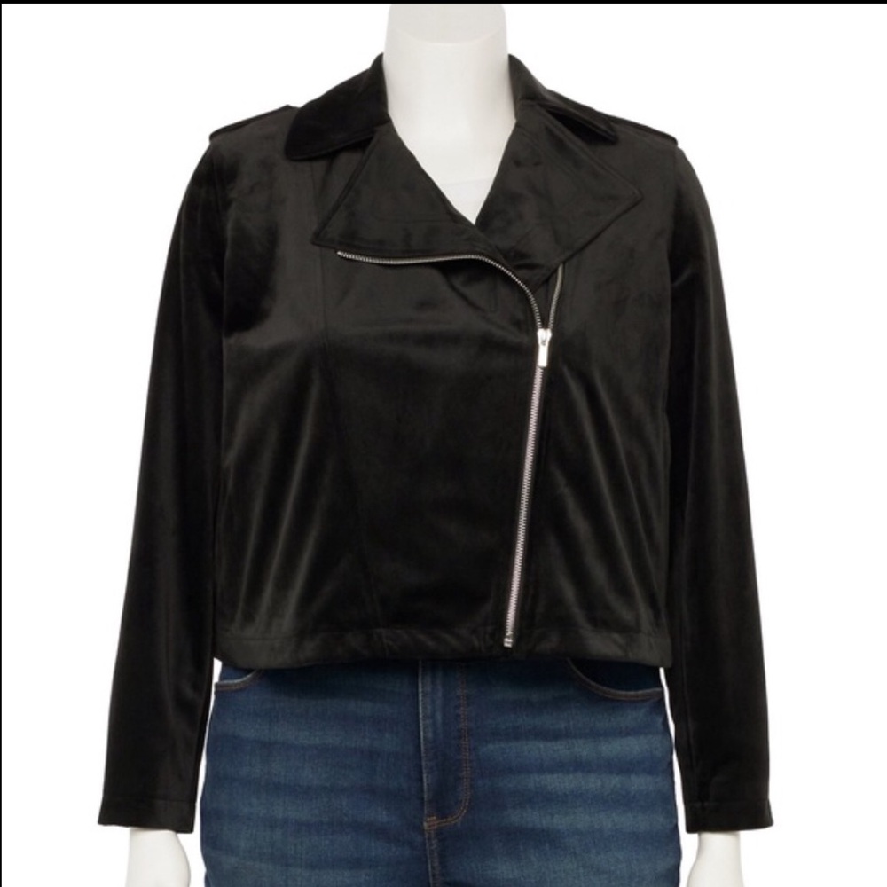 NWT Lauren Conrad Black Suede Moto Jacket in Size 3X, 0X